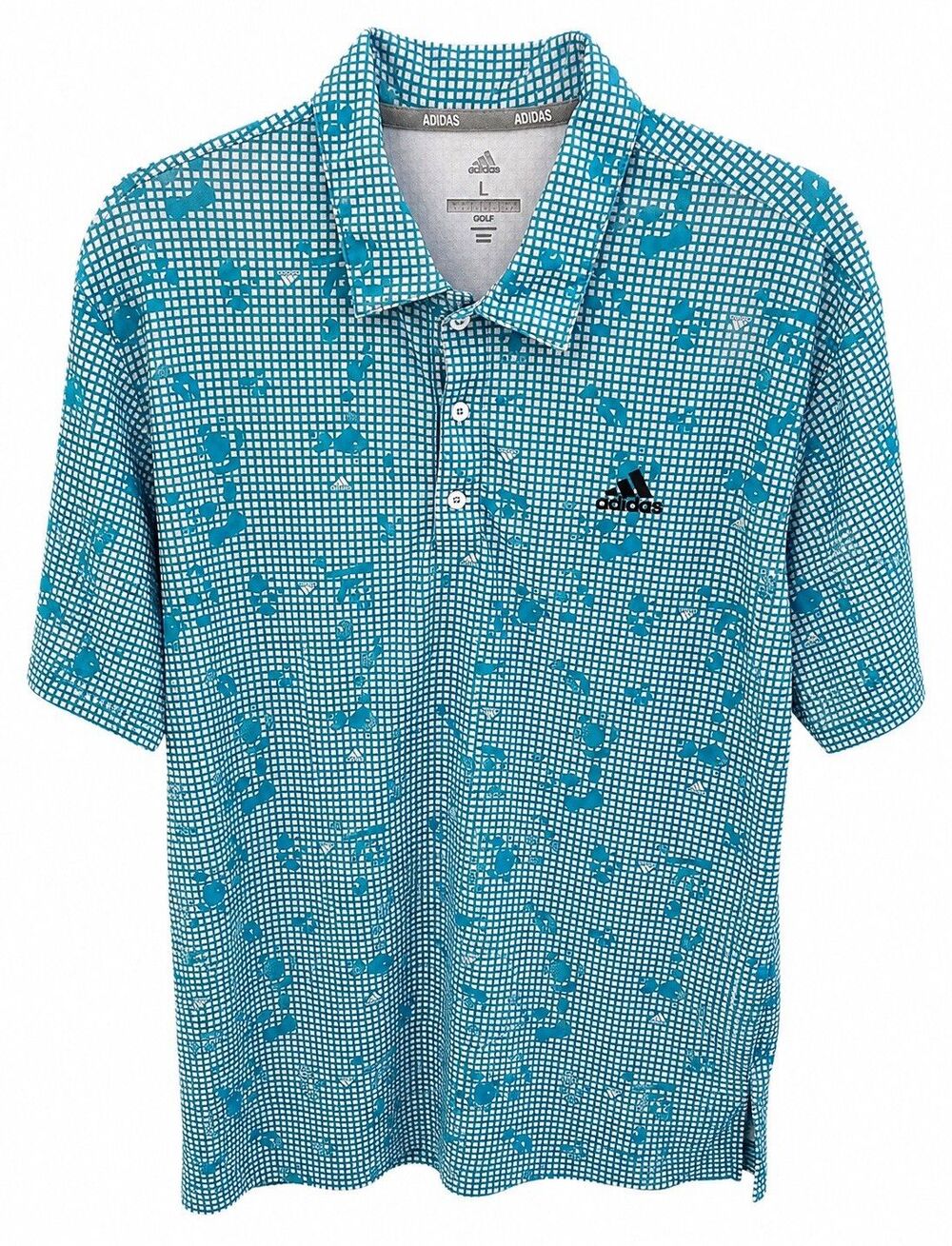Adidas Golf Men's Performance Polo Shirt Large Blue/White Grid Print